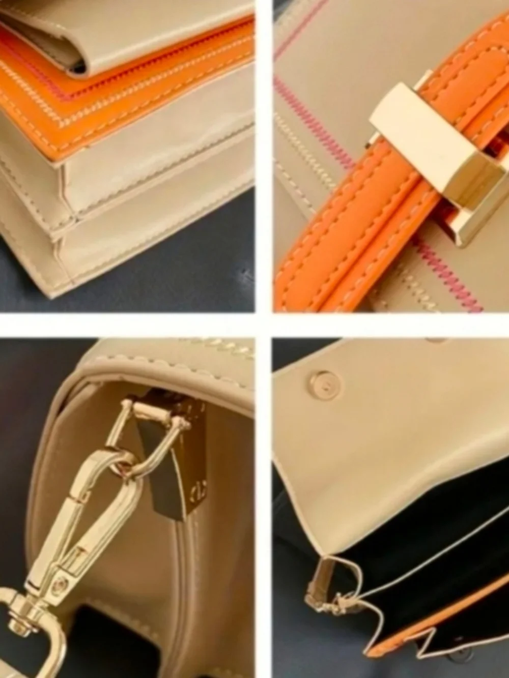 Trendy Cream and Orange Pu Leather Top-Handle Multi-layer Satchel Crossbody Bag